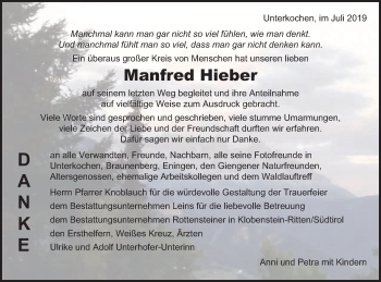 Traueranzeige von Manfred Hieber von Schwäbische Post
