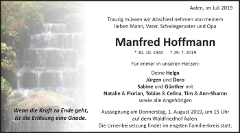 Traueranzeige von Manfred Hoffmann von Schwäbische Post