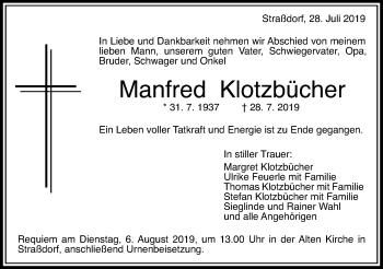 Traueranzeige von Manfred Klotzbücher