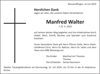 Traueranzeige von Manfred Walter von Schwäbische Post