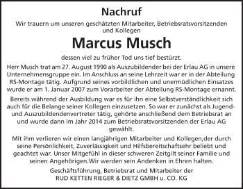 Traueranzeige von Marcus Musch von Schwäbische Post