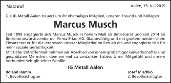 Traueranzeige von Marcus Musch von Schwäbische Post