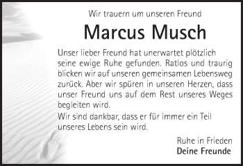 Traueranzeige von Marcus Musch von Schwäbische Post