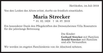 Traueranzeige von Maria Strecker von Gmünder Tagespost