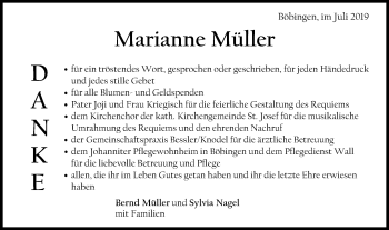 Traueranzeige von Marianne Müller von Gmünder Tagespost