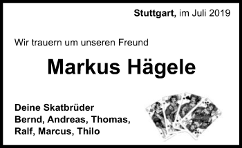 Traueranzeige von Markus Hägele von Gmünder Tagespost
