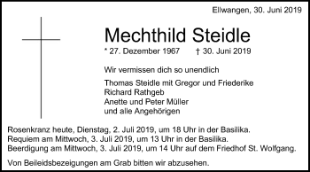 Traueranzeige von Mechthild Steidle