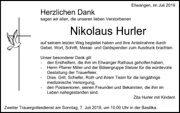 Traueranzeige von Nikolaus Hurler