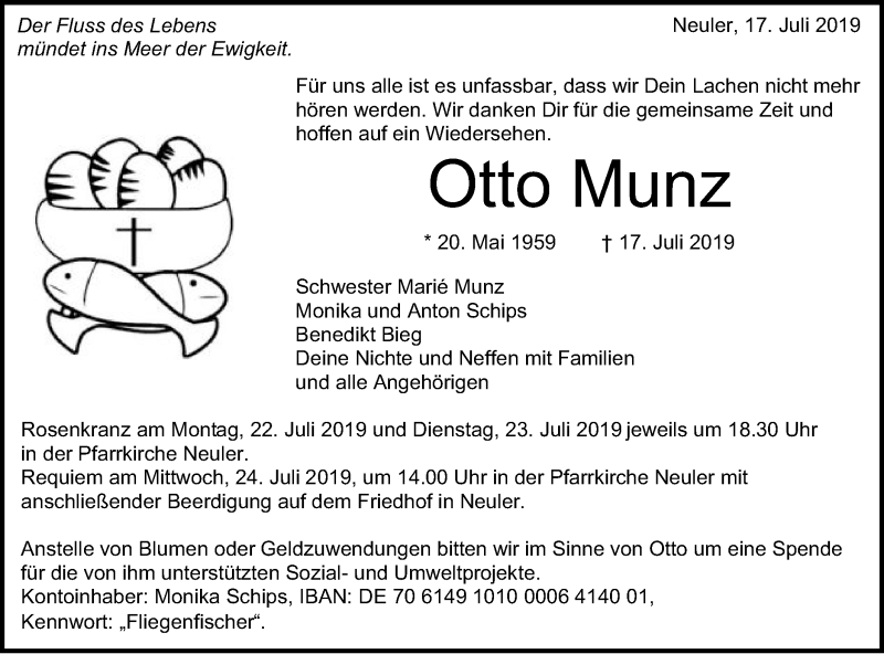  Traueranzeige für Otto Munz vom 20.07.2019 aus Schwäbische Post