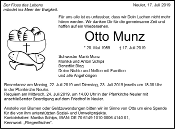 Traueranzeige von Otto Munz von Schwäbische Post