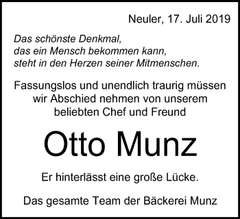 Traueranzeige von Otto Munz von Schwäbische Post