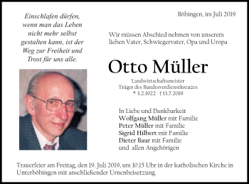 Traueranzeige von Otto Müller von Gmünder Tagespost