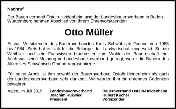 Traueranzeige von Otto Müller von Gmünder Tagespost