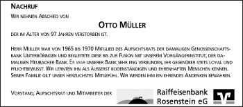 Traueranzeige von Otto Müller von Gmünder Tagespost