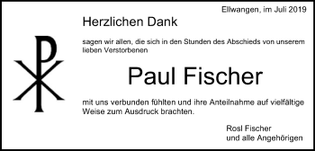 Traueranzeige von Paul Fischer von Schwäbische Post