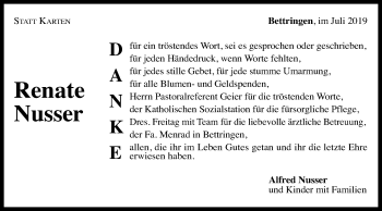 Traueranzeige von Renate Nusser von Gmünder Tagespost