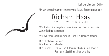 Traueranzeige von Richard Haas von Gmünder Tagespost
