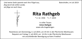 Traueranzeige von Rita Rathgeb von Schwäbische Post