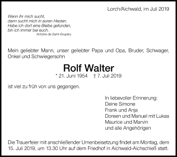 Traueranzeige von Rolf Walter von Schwäbische Post