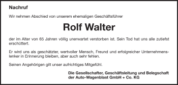 Traueranzeige von Rolf Walter von Schwäbische Post