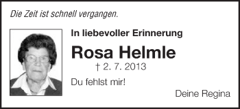 Traueranzeige von Rosa Helmle von Schwäbische Post
