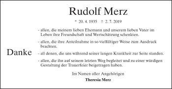 Traueranzeige von Rudolf Merz von Schwäbische Post