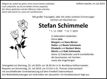Traueranzeige von Stefan Schimmele von Schwäbische Post