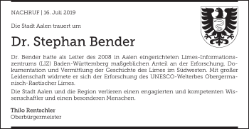 Traueranzeige von Stephan Bender von Schwäbische Post