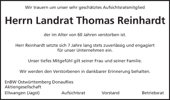 Traueranzeige von Thomas Reinhardt von Schwäbische Post