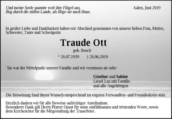 Traueranzeige von Traude Ott von Schwäbische Post