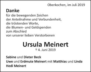 Traueranzeige von Ursula Meinert von Schwäbische Post
