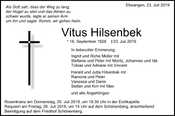 Traueranzeige von Vitus Hilsenbek von Schwäbische Post