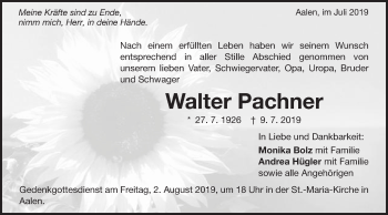 Traueranzeige von Walter Pachner von Schwäbische Post