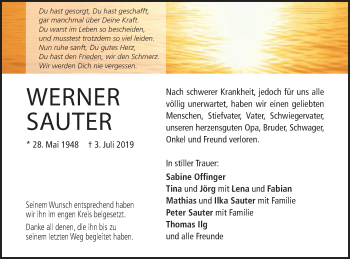 Traueranzeige von Werner Sauter von Schwäbische Post