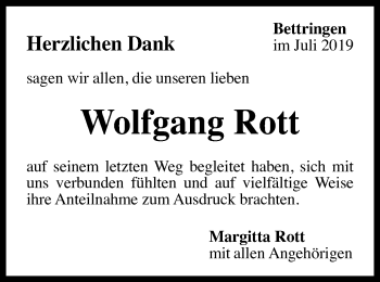 Traueranzeige von Wolfgang Rott von Gmünder Tagespost