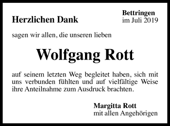 Traueranzeige von Wolfgang Rott