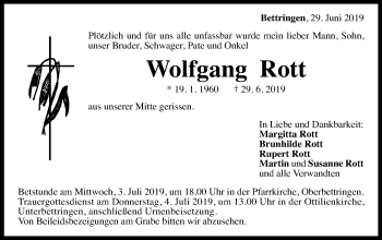 Traueranzeige von Wolfgang Rott von Gmünder Tagespost