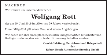 Traueranzeige von Wolfgang Rott von Gmünder Tagespost