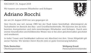 Traueranzeige von Adriano Rocchi von Schwäbische Post