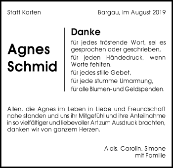 Traueranzeige von Agnes Schmid von Gmünder Tagespost
