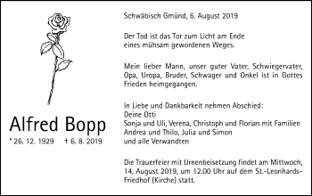 Traueranzeige von Alfred Bopp