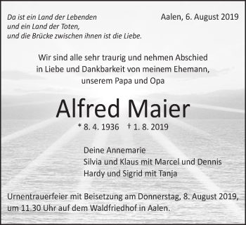 Traueranzeige von Alfred Maier von Schwäbische Post