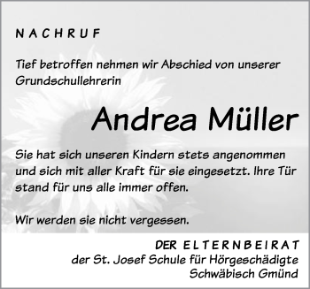 Traueranzeige von Andrea Müller von Gmünder Tagespost