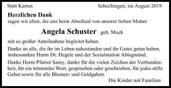 Traueranzeige von Angela Schuster von Gmünder Tagespost