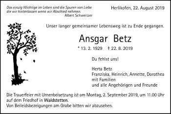 Traueranzeige von Ansgar Betz