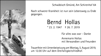 Traueranzeige von Bernd Hollas