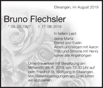 Traueranzeige von Bruno Flechsler