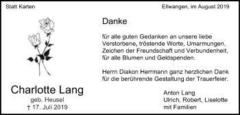Traueranzeige von Charlotte Lang von Schwäbische Post