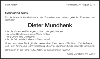 Traueranzeige von Dieter Mundhenk