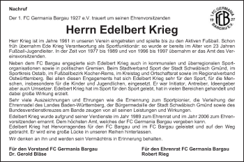 Traueranzeige von Edelbert Krieg von Gmünder Tagespost